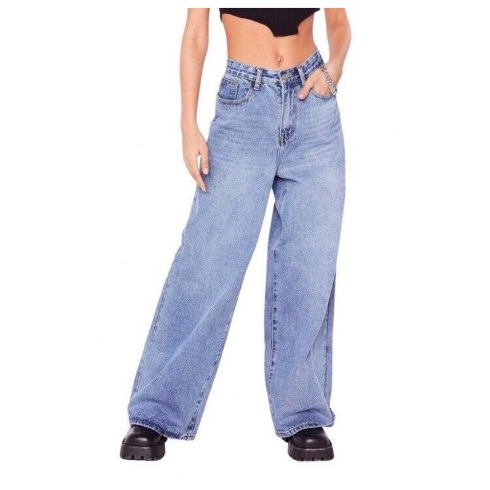 Nasty Gal Womens 10 Jeans There’s No Where For You To Wide Leg Blue Denim Y2K